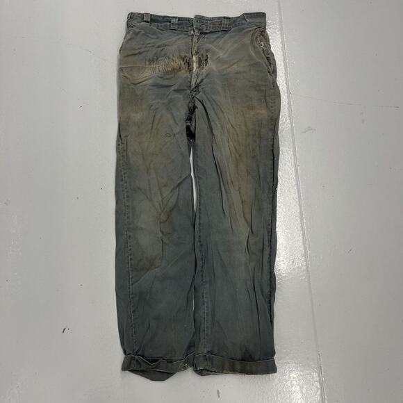 Vintage 50s Green Sanforized Sail Cloth Workwear Chino 32x29 - Picture 1 of 5